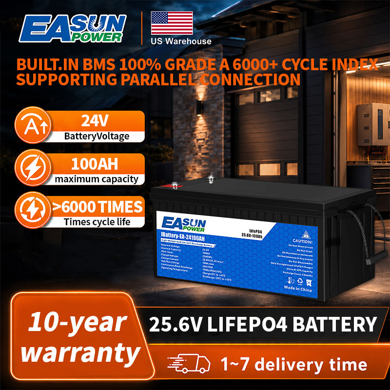 Grid Tie Inverter Limiter 2000W - EASUN POWER 24V リチウム鉄リン酸バッテリー 100AH BMS内蔵、充電式。キャンプ用、車載用、ソーラーバッテリー、家庭用ソーラー発電機、ポータブル電源、25.6Vパワーバンク、ソーラー発電機として使用可能。