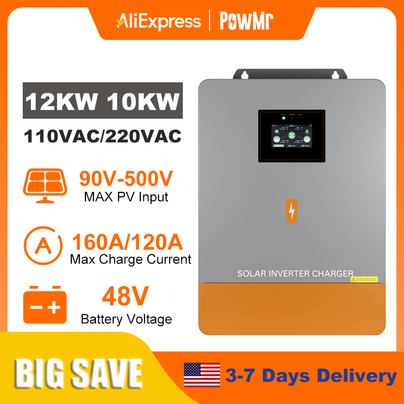 Split Phase Inverter 10Kw 110V 220V - PowMr 12KW 10KW 分離型インバーター 110Vまたは220V ハイブリッドソーラーインバーター